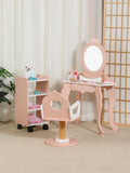 Little Angel Kids Wooden Vanity Set Dressing Table Toy With Mirror & Chair