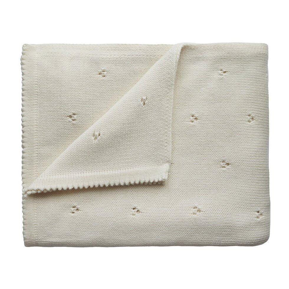 Mushie Knitted Baby Blanket Pointelle Ivory - Laadlee