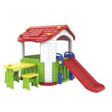 MYTS All-in-1 Playhouse With Side Table, Chair And Slide - Red