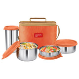 Milton Stainless Steel Insulated Tiffin Set of 4 - Orange