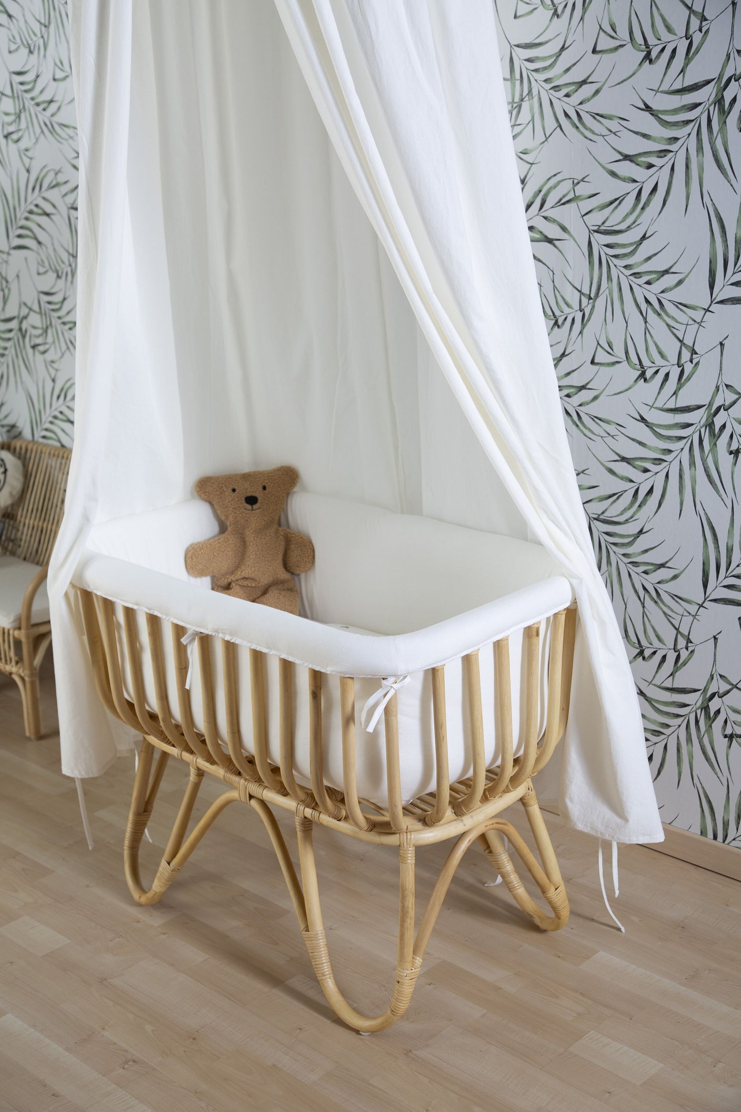 Childhome Rattan Cradle 80x40 With Mattress and Off White Cover