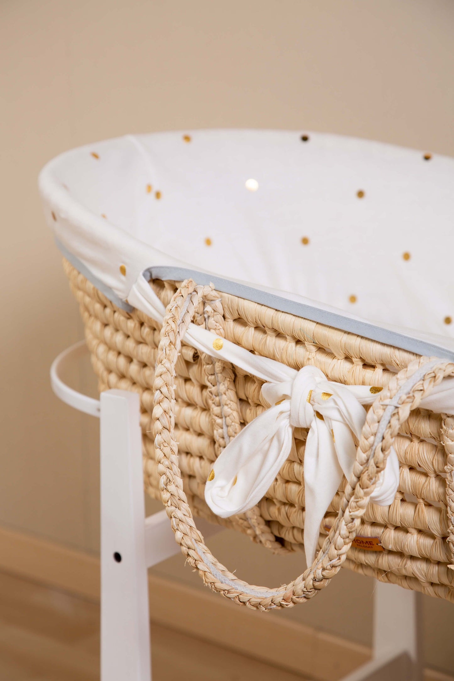 Childhome Bundle Moses Basket With Mattress and  Gold Dots Cover