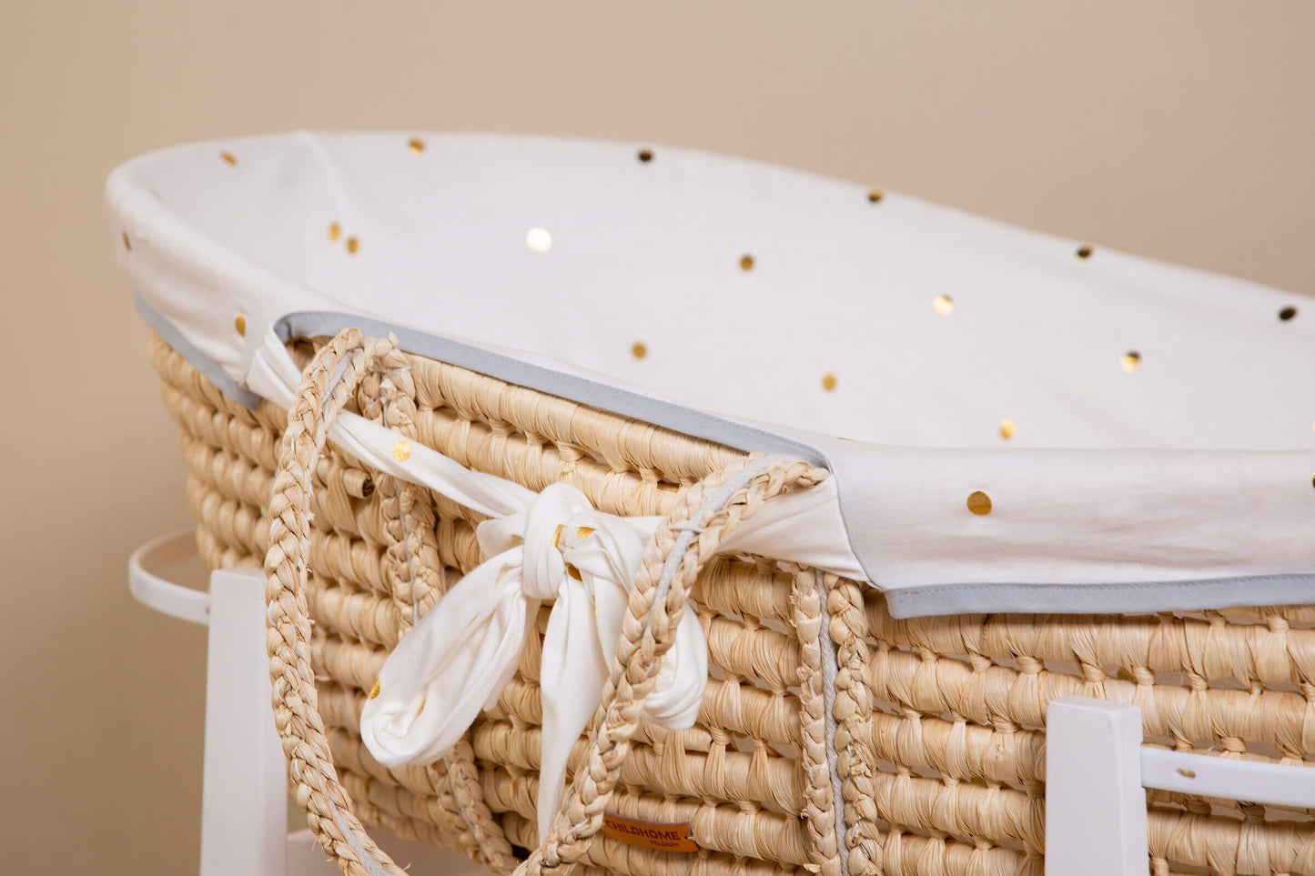 Childhome Bundle Moses Basket With Mattress and  Gold Dots Cover