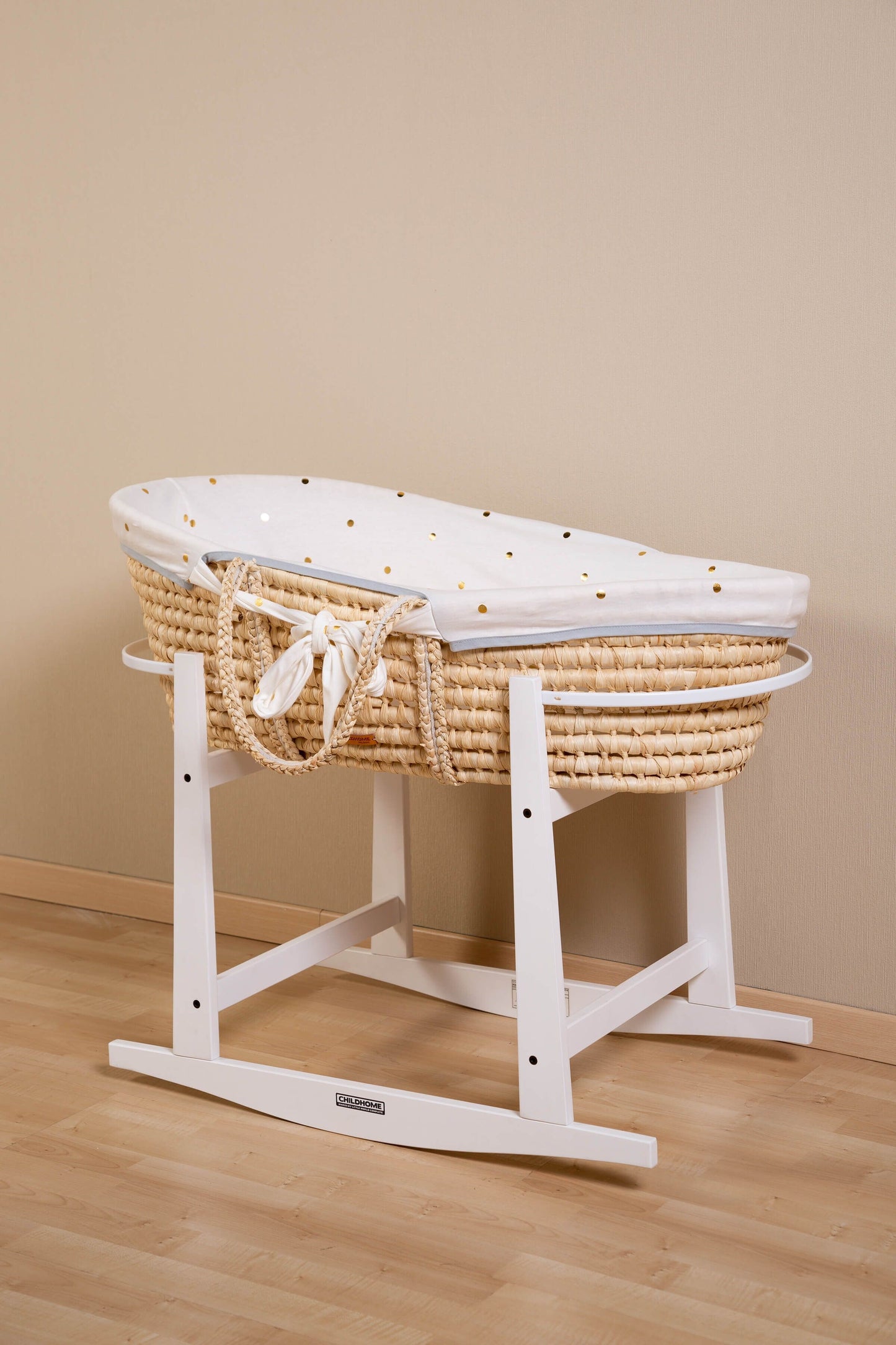 Childhome Bundle Moses Basket With Mattress and  Gold Dots Cover