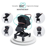 Moon Riche Advanced Baby Stroller 360?ø Rotating Handle - Black
