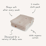 Mushie Muslin Cloth 3-pack - Blush