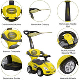 MYTS Canopy 3-In-1 Ride On Push Car With  Sun Visor - Yellow