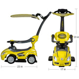 MYTS Canopy 3-In-1 Ride On Push Car With  Sun Visor - Yellow