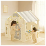 MYTS Kids Indoor Luxury Playhouse Tent With Striped Roof & Activity Table - Grey