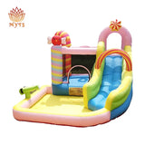 MYTS Kids Inflatable Bouncy Castle With Water Slide And Splash Pool - Candy Rainbow