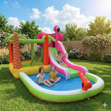 MYTS Kids Inflatable Flamingo Water Park With Slide, Bounce House And Splash Pool