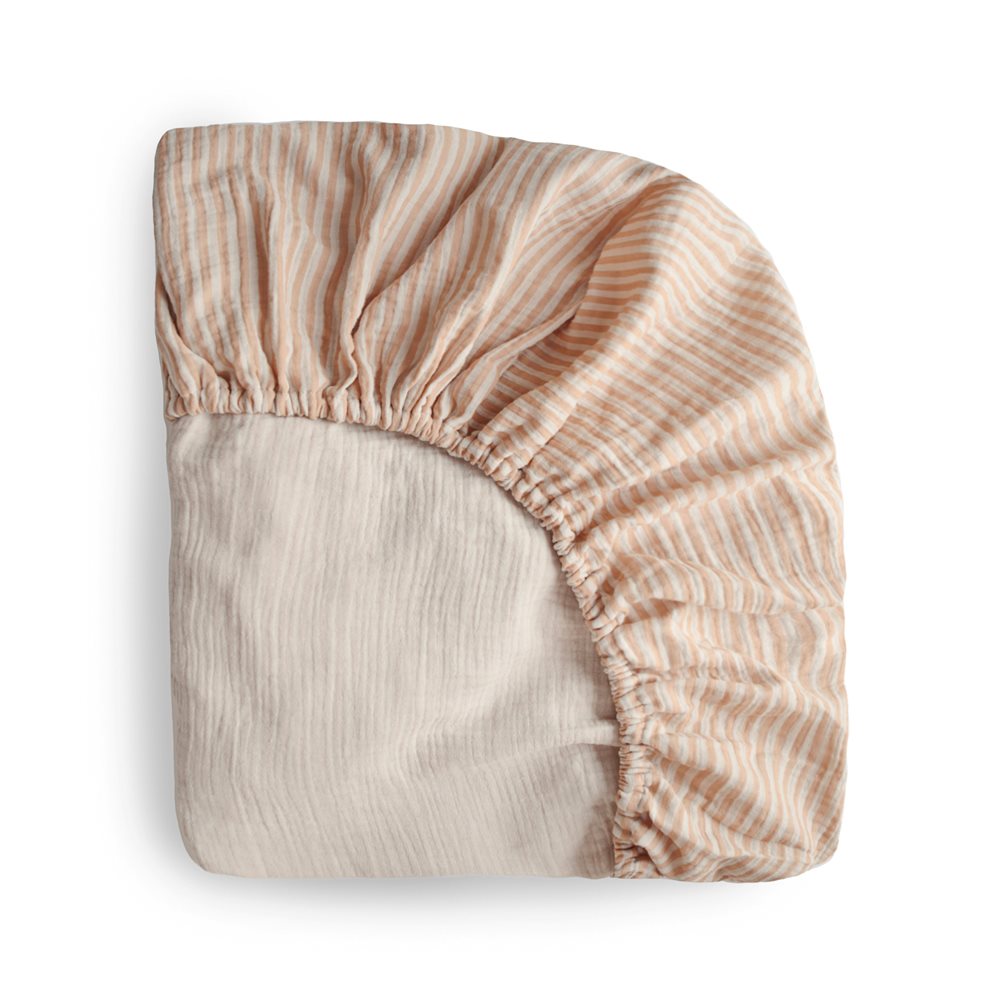 Mushie Crib Sheet Medium Natural Stripe - Laadlee
