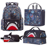 Nohoo Kids Shark 16Inch School Bag with Lunch Bag, Handbag and Pencil Case - Grey (Set of 4)