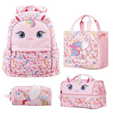 Nohoo Kids Unicorn 16Inch School Bag with Lunch Bag, Handbag and Pencil Case - Pink (Set of 4)