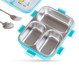Nova Kids Stainless Steel 3 Compartment Bento Lunch Box With Spoon And Fork Set - Blue