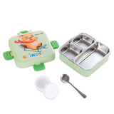 Nova Kids Reindeer Stainless Steel 3 Compartment Bento Lunch Box Set - Green
