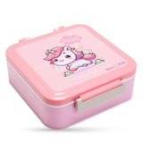 Nova Kids Unicorn 3 Compartment Bento Lunch Box with Spoon, Fork And Stainless Steel Jar - Pink