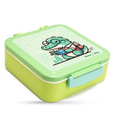 Nova Kids Dino 3 Compartment Bento Lunch Box with Spoon, Fork And Stainless Steel Gravy Box - Green