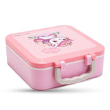 Nova Kids Unicorn 3 Compartment Bento Lunch Box with Spoon, Fork And Stainless Steel Jar - Pink