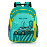 Nova Kids Car Racing 16Inch School Bag With Lunch Bag, Pencil Pouch, Lunch Box And Water Bottle - Green