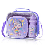 Nova Kids Cute Kids Lunch Box And Water Bottle With Lunch Bag - Purple