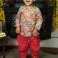 Polka Tots Full Sleeves Floral Print Angrakha with Dhoti - Red