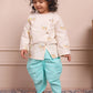 Polka Tots Full Sleeves Camel Embroidery Angrakha Top With Dhoti - cream