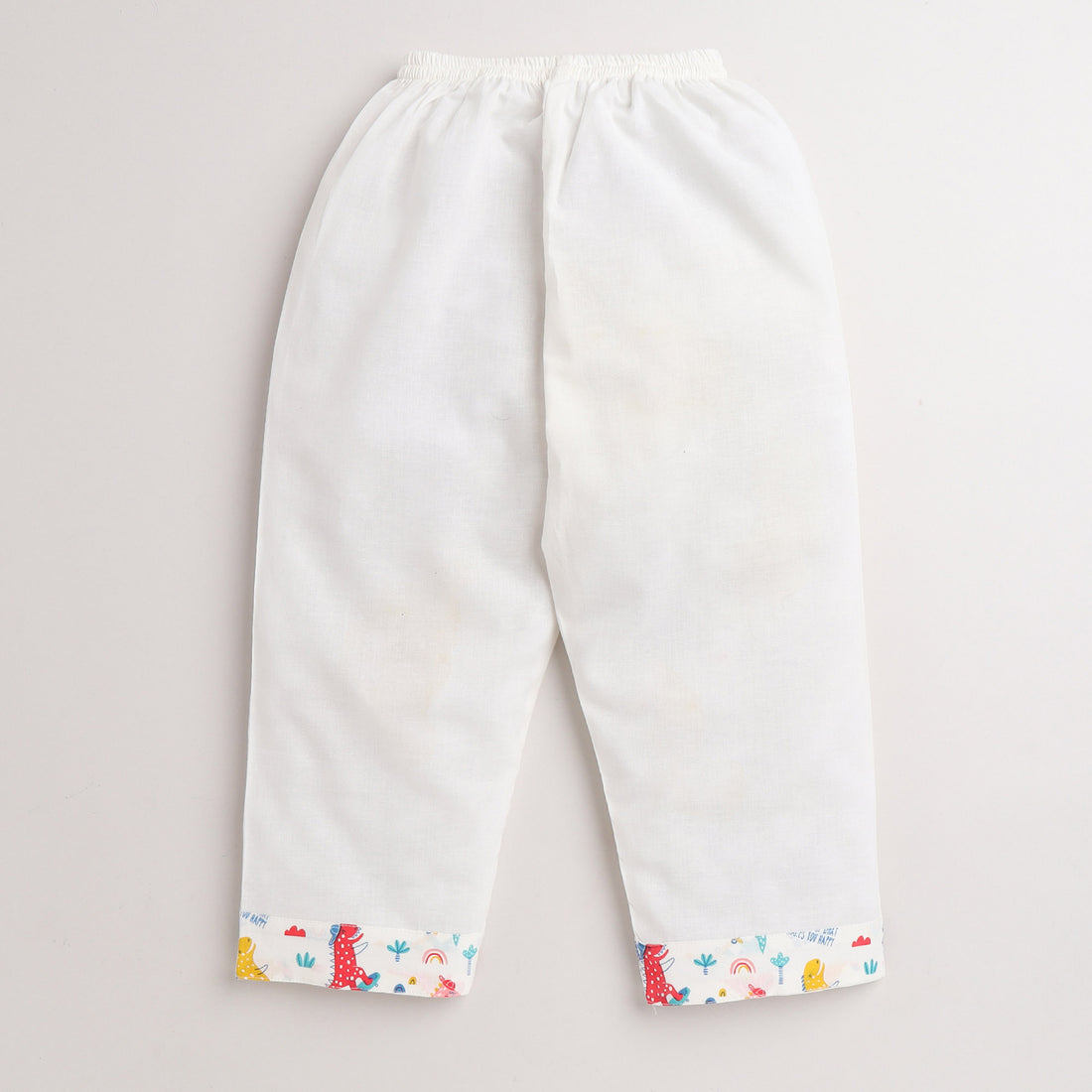 Polka Tots Full Sleeves Night Wear Dinosaur Kurta Pyjama - White - Laadlee