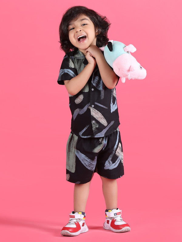 Polka Tots Half Sleeves Baby Co-ord Set - Black - Laadlee