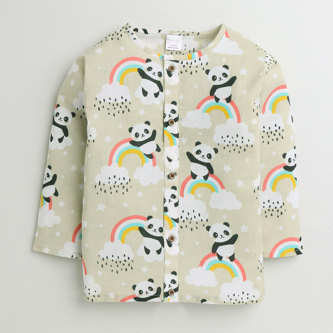 Polka Tots Full Sleeves Night Wear Rainbow Kurta Pyjama - Cream