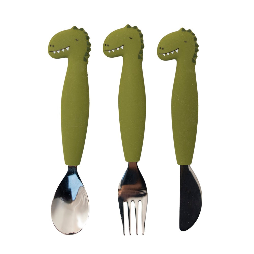 Trixie Stainless Steel and Silicone Cutlery Set - Mr. Dino