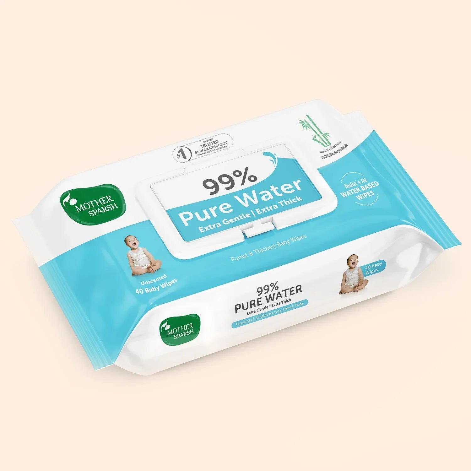 Mother Sparsh 99% Pure Water Baby Wipes - 40pcs (Pack of 4) - Laadlee