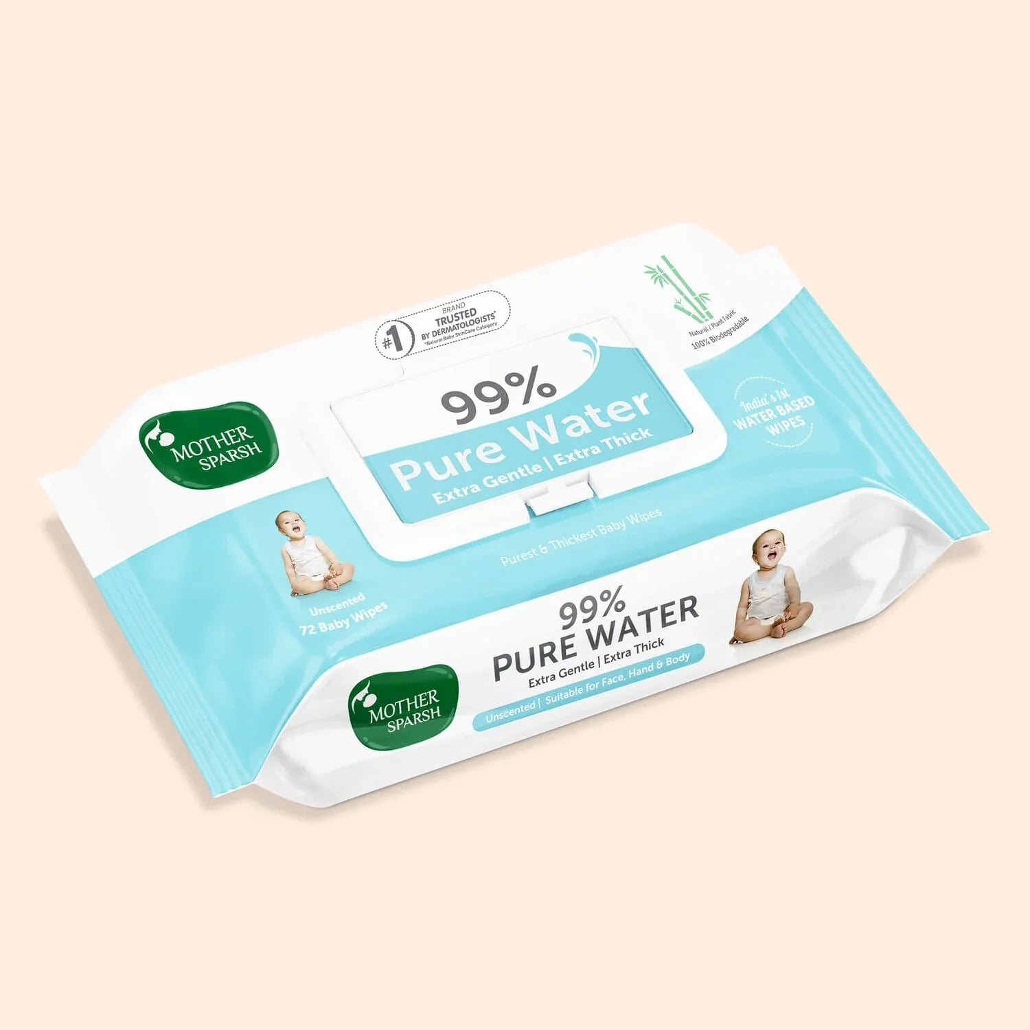 Mother Sparsh 99% Pure Water Baby Wipes - 72pcs (Pack of 10) - Laadlee