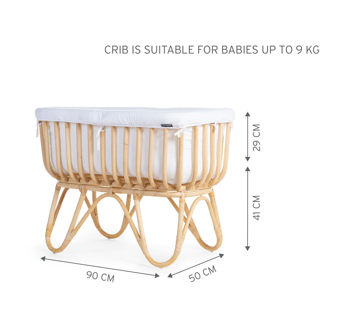 Childhome Rattan Cradle 80x40 With Mattress and Off White Cover