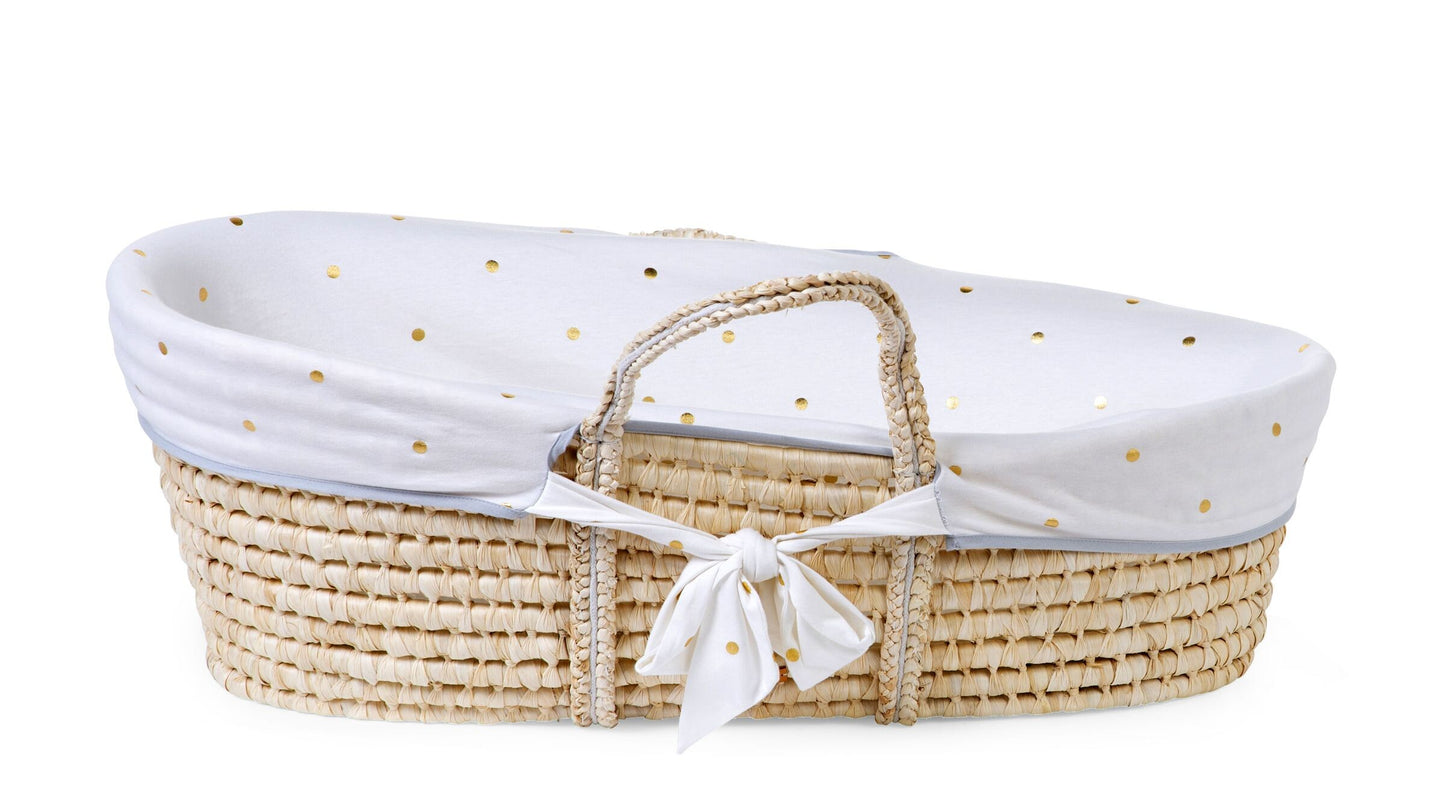 Childhome Bundle Moses Basket With Mattress and  Gold Dots Cover