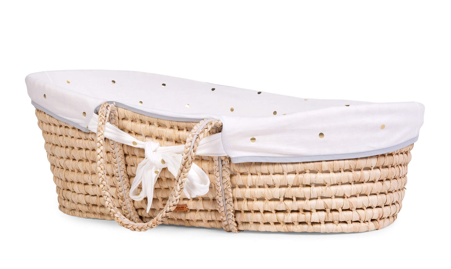 Childhome Bundle Moses Basket With Mattress and  Gold Dots Cover