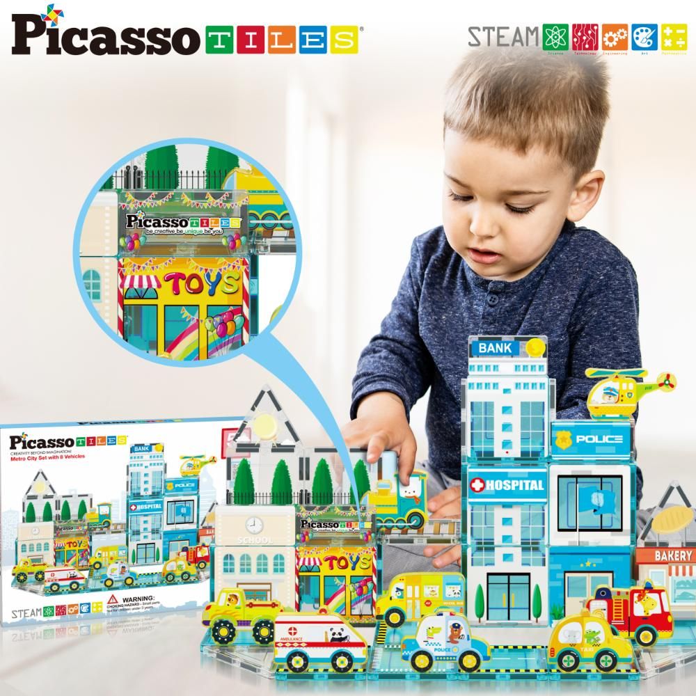 picasso-tiles-magnetic-3d-metro-city-set-w-8-vehicles-50-pcs-3