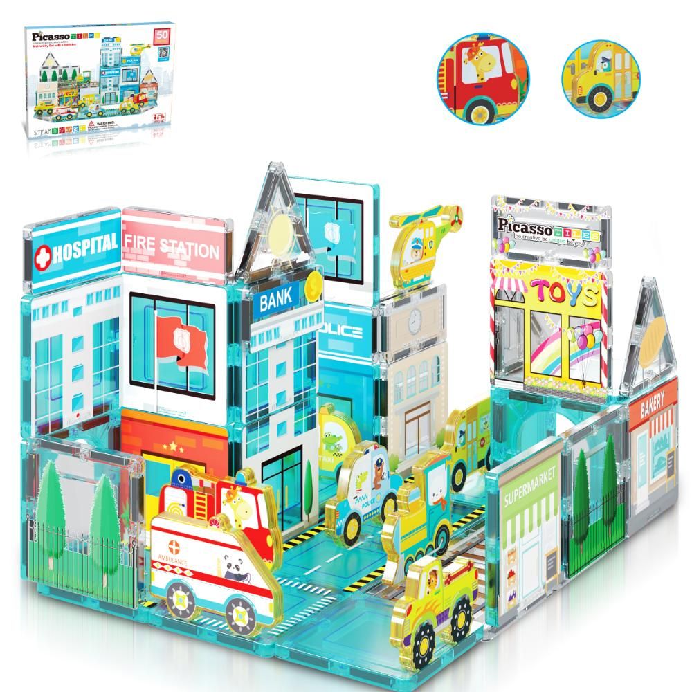 picasso-tiles-magnetic-3d-metro-city-set-w-8-vehicles-50-pcs-2