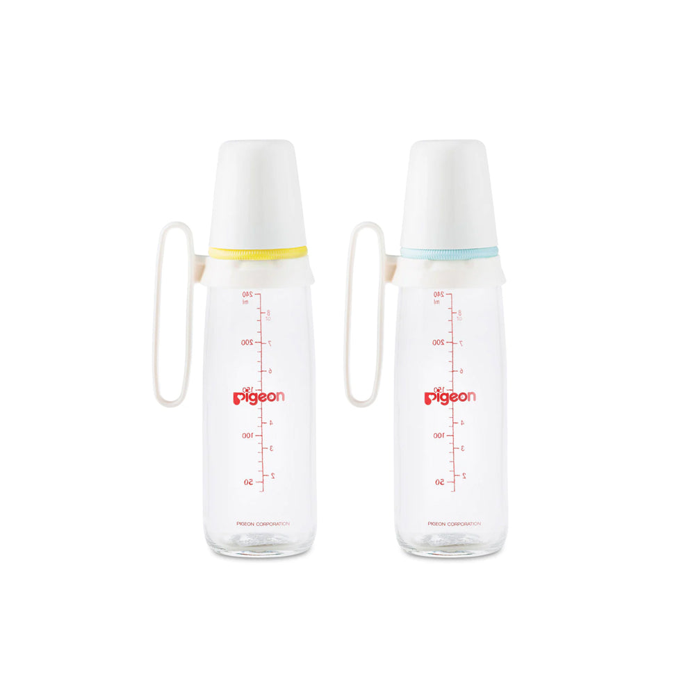 Pigeon Glass Feeding Bottle With Handle 240ml - Assorted