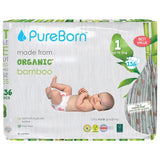 PureBorn Organic Bamboo Ultra Soft (Up To 5Kg) Nappies Size 1 Daisy Print - 136 Pcs