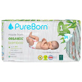 PureBorn Organic Bamboo Ultra Soft (Up To 5Kg) Nappies Size 1 Daisy Print - 34 Pcs