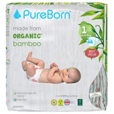PureBorn Organic Bamboo Ultra Soft (Up To 5Kg) Nappies Size 1 Daisy Print - 68 Pcs