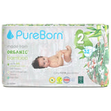 PureBorn Organic Bamboo Ultra Soft (3 - 6kg) Nappies Size 2 Tropic Print - 32 Pcs
