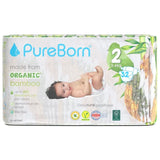 PureBorn Organic Bamboo Ultra Soft (3 - 6kg) Nappies Size 2 Pineapple Print - 32 Pcs