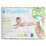 PureBorn Organic Bamboo Ultra Soft (5.5 - 8 kg) Nappies Size 3 Pineapple Print - 28 Pcs