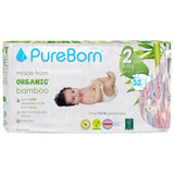 PureBorn Organic Bamboo Ultra Soft (3 - 6kg) Nappies Size 2 Cloud Print - 32 Pcs