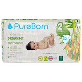 PureBorn Organic Bamboo Ultra Soft (3 - 6kg) Nappies Size 2 Sunflower Print - 32 Pcs