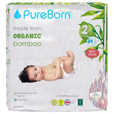 PureBorn Organic Bamboo Ultra Soft (3 - 6kg) Nappies Size 2 Cloud Print - 64 Pcs