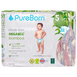 PureBorn Organic Bamboo Ultra Soft (11 - 18 kg) Nappies Size 5 Cloud Print - 22 Pcs
