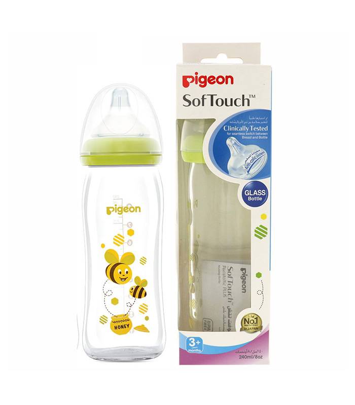 Pigeon Softouch Wide Neck Glass Bottle 240ml - Assorted